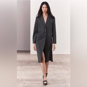 Zara Women Wool Blend Tailored Fit Lapel Long Coat/Jacket Size Small Gray NWT